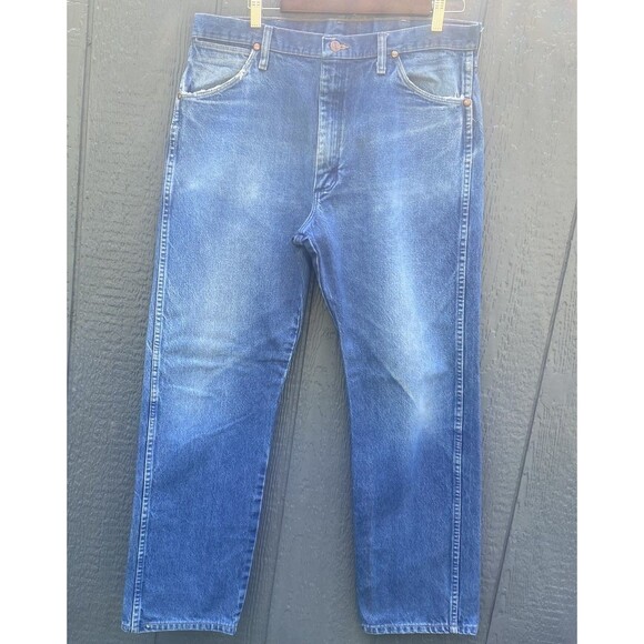 Wrangler Jeans Mens 35x34 Blue Denim Straight Leg 13MWZPW Classic Western - Picture 1 of 4